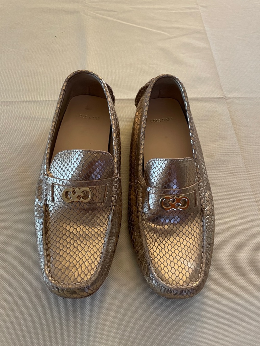Cole Haan Metallic Snake-Embossed Loafers - Gold